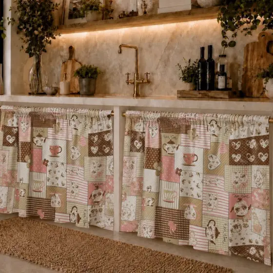 Cortina Para Pia De Cozinha 1,40 X 0,80 Decoração Passante