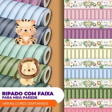 Papel De Parede Adesivo Ripado Com Faixa Para Meia Parede Com Border