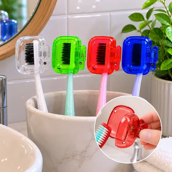 Kit 8 Capinhas Protetoras Escova De Dente Portátil Azul Verde Vermelho Transparente