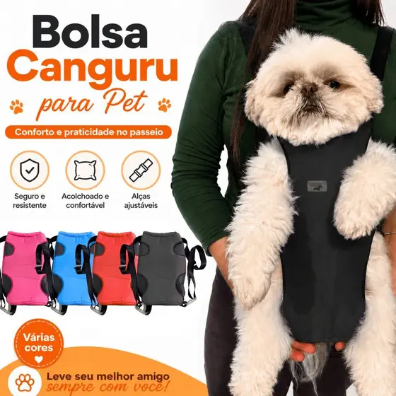 Bolsa Canguru Pet Ajustável Para Cachorro e Gato Pequeno Porte Transporte Passeio Confortável