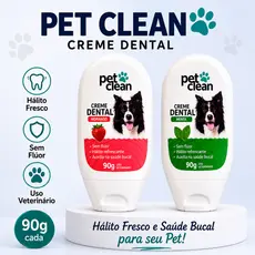 Creme Dental Pet Clean 90g Para Cães Higiene Bucal Halito Fresco Sem Flúor Menta ou Morango