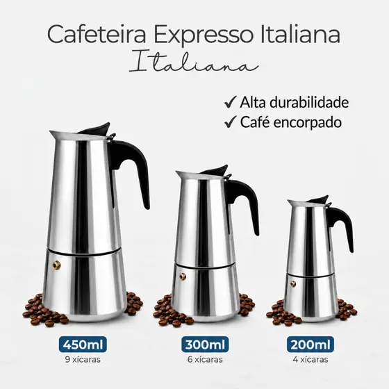 Cafeteira Italiana Moka Inox Café Expresso 200ml 300ml 450ml