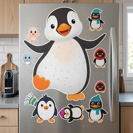 Adesivo para parede cozinha geladeira sala Família Pinguim vidro metal armário Papel adesivo parede