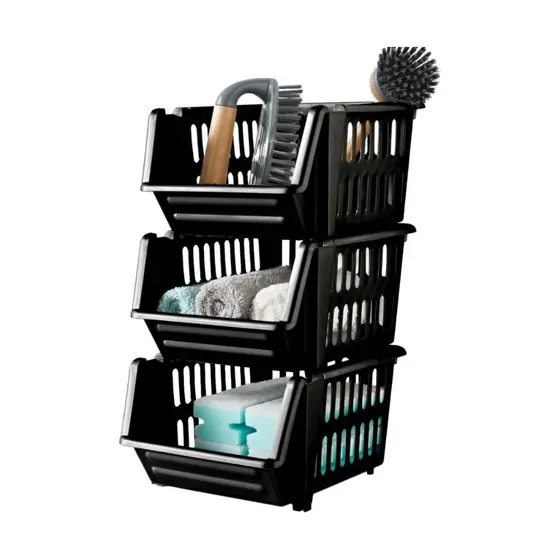 10 Cesto Caixa Bin Empilhavel Preto Expositor Organizador Estoque Loja Plastico Preto 13x25cm