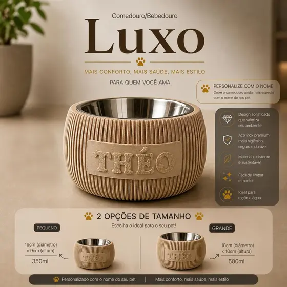 Comedouro ou Bebedouro Pet com Nome Personalizado | Bowl Tigela Inox Ração Água para Cães e Gatos