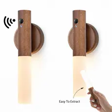 KIT 2 Luminária De Led Parede Sensor Quarto Portátil Usb Imã Mesa Estrutura Madeira