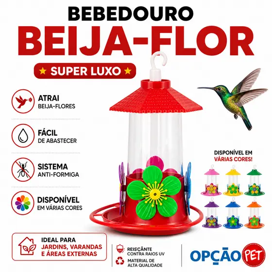 Bebedouro Beija-flor Super Luxo c/poleiro Opção Pet