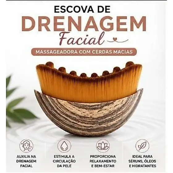 Escova de Drenagem Facial Massageadora Cerdas Macias para Skincare