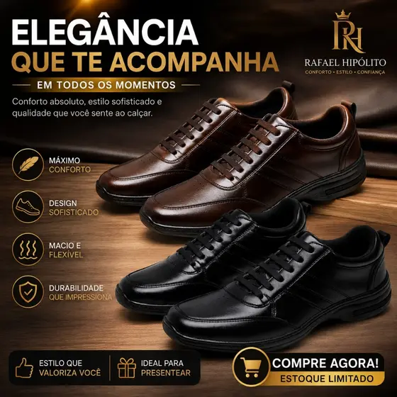 Sapato Masculino Social Confortável Preto e Marrom Ortopédico Elegante Premium