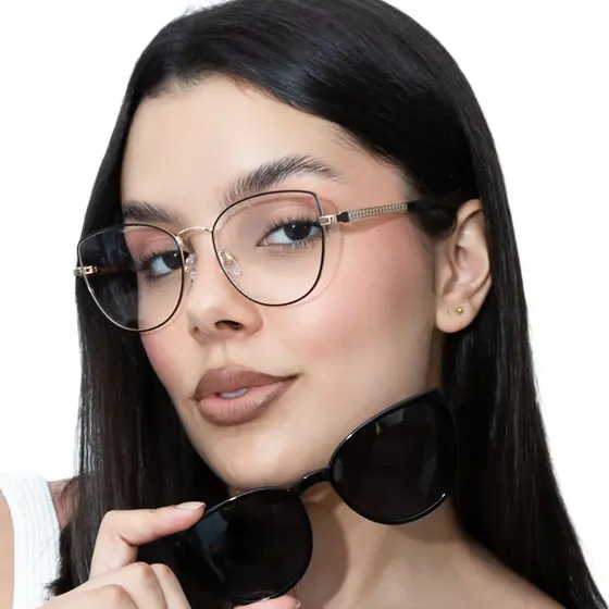 Armação De Óculos Feminino  Com Clipon 2 Em 1 Em Metal Novidade Gatinha Retro Cf485
