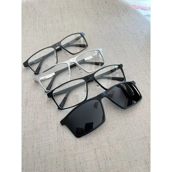 Armação de óculos Para Grau Clipon 2 Em 1 Aluminio Prata/Preto/Grafit Levinho Resistetente Lupa Descanso