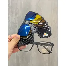 Armação De Óculos Masulino Com Clipon 6 Em 1 azul,amarelo,preto,marrom, fume, Quadrado (com bolsa) 8002