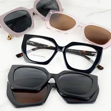 Armação De Óculos Feminino Para  Grau Envio Imediato Quadrado Varias Cores + Clipon 3 Em 1 Acetato