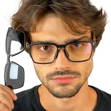 Armação De Óculos Masculino  Com Clipon 2 Em 1 Leve Novidade Haste Madeira  CM282