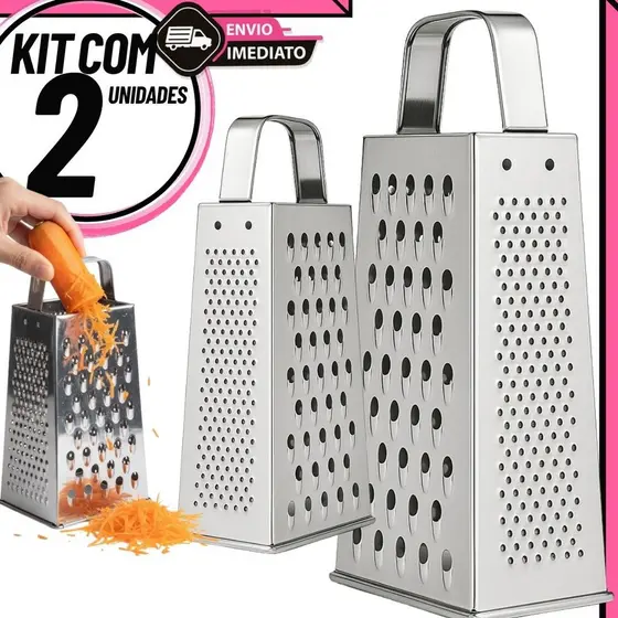 Kit 2 Raladores Inox 4 Faces Multiuso – Para Queijo, Legumes e Frutas | Resistente e Afiado