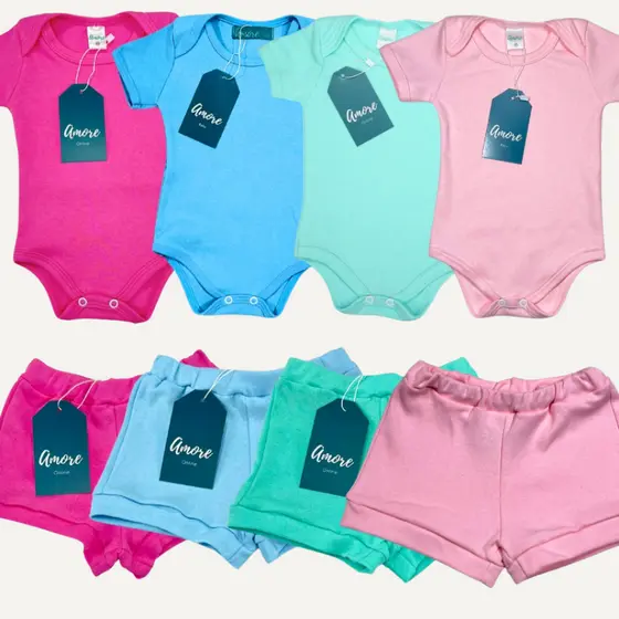 Kit 6 Peças Bebê Body Manga Curta e Shorts Conjunto Roupa Menina Menino Infantil