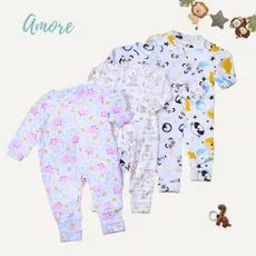 Roupa Bebê Macacão Amore Vira Pé Estampado com Zíper Menina Menino Confortável 100% Algodão