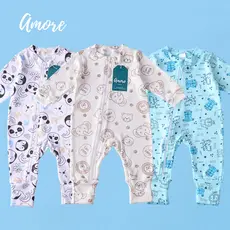 Kit 3 Macacões Bebê Amore Vira Pé Zíper Mais Vendidos Menino 100% Algodão