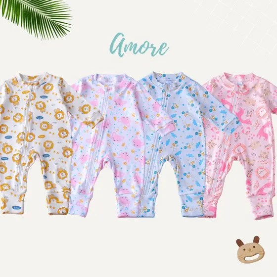 Macacão Bebê Amore Menina Menino Vira Pé com Zíper Estampado Sortido Infantil 100% Algodão