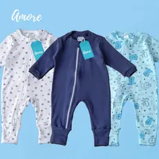 Kit 3 Macacão Roupas Bebê Amore Vira Pé com Zíper Marinheiro 100% Algodão