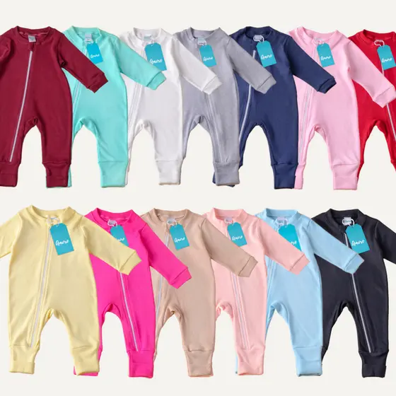 Macacão Bebê Amore Vira Pé Longo com Zíper Liso Diversas Cores Quentinho 100% Algodão