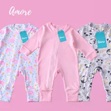 Kit 3 Macacão Amore Enxoval Bebê Amiguinhas Da Selva Menina 100% Algodão