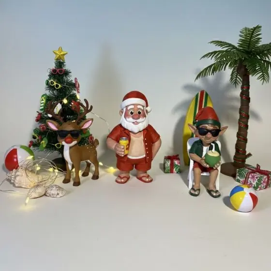 Decoração Natalina Estilo Verão – Papai Noel, Elfo e Rena
