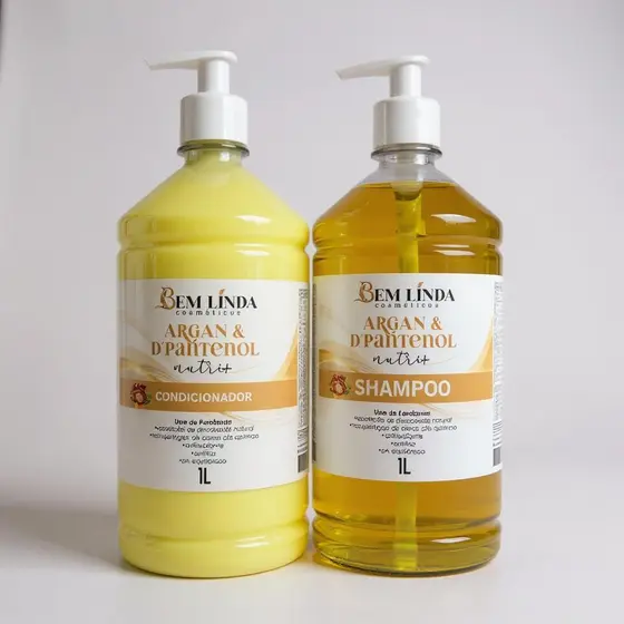 Kit Argan E D'Pantenol 1 litro COM VÁLVULA Shampoo + Condicionador nutrição intensa brilho