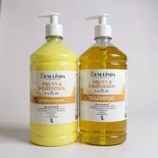 Kit Argan E D'Pantenol 1 litro COM VÁLVULA Shampoo + Condicionador nutrição intensa brilho