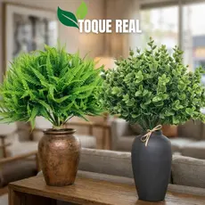Kit Buque Eucalipto Samambaia Planta Artificial Decorativa Folhagem Moderna Decoração Verde Arranjo Para Vaso
