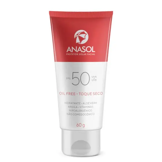 Anasol Protetor Solar Facial Toque Seco Oil Free FPS 50 60 g
