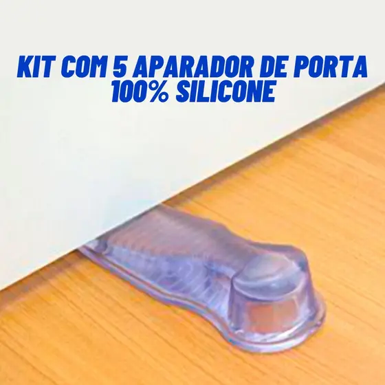 Kit 5 Aparador Peso Trava Porta Silicone Transparente Calço Segura Porta