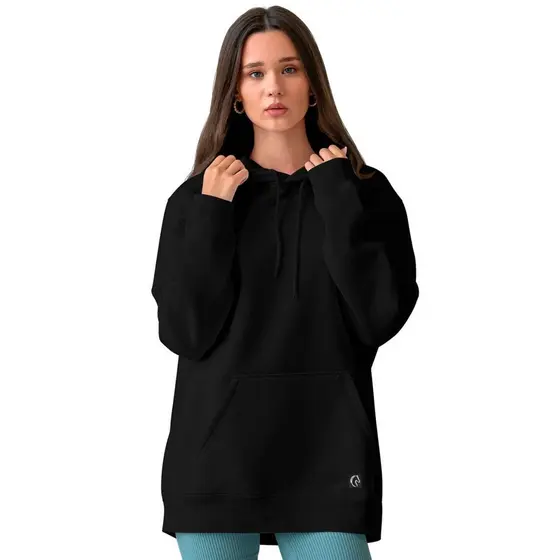 Blusa De Frio Feminina Moletom Canguru Com Capuz Casual