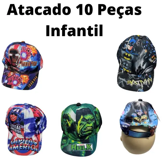 Atacado e Varejo Sublimado Crianças Boné Infantil 10 Peças Lojistas Revenda Personagens Bune Tactel