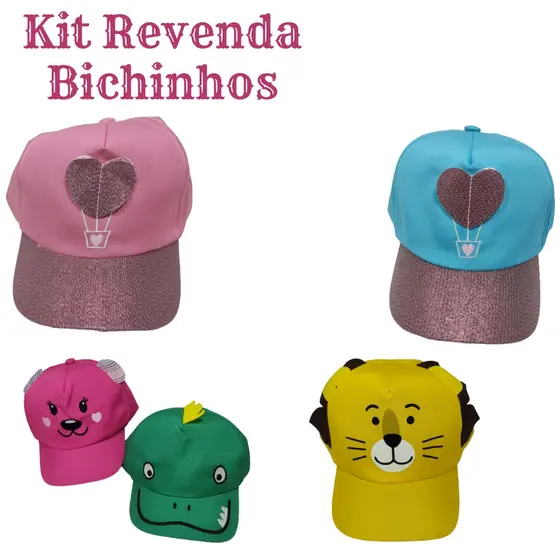 Boné Infantil Kit 10 Crianças Bichinhos Revenda Lucro Tigre Panda Top Qualidade Floresta Animal Lojistas Variedades de Estampas