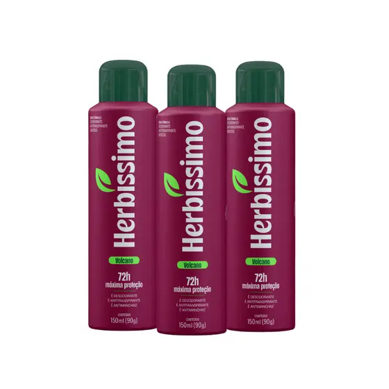 Kit Desodorante Antitranspirante Aerossol Herbíssimo Volcano 150ml (3 unidades)