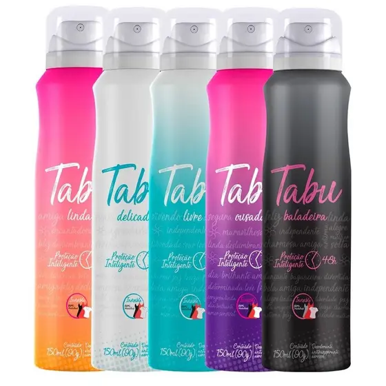 Kit Desodorante Aerosol Antitranspirante Tabu Collection Baladadeira + Linda + Delicada + Livre + Ousada (5 unidades)