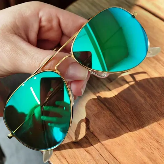 Óculos De Sol Aviador Verde Espelhado Unissex Lentes De Cristal Proteção UV400 Promoção