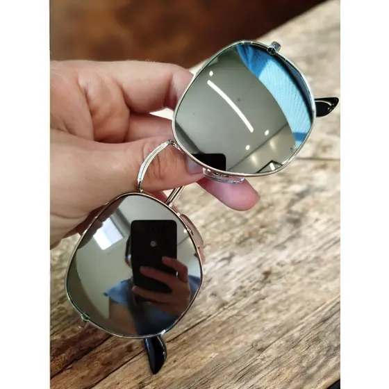 Óculos De Sol Hexagonal Prata Espelhado Unissex Lente Cristal UV400 Barato