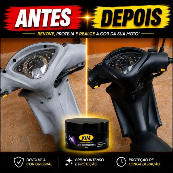 Revitalizador Cera de Plásticos Remove Riscos Superficiais, Repele Água, Proteção Sol, Brilho Intenso