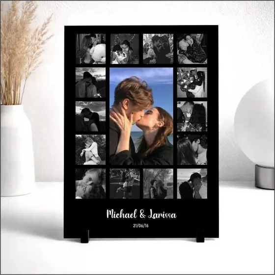 Quadro personalizado com suas 15 Fotos, casal, namoro, familia, amizade, pet com musica e frase