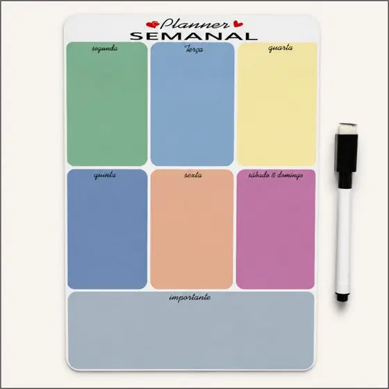 Imã de Geladeira Planner Semanal Magnético com Caneta