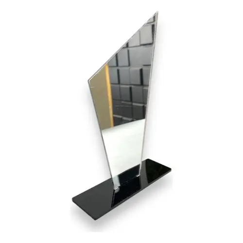 Kit 05 Troféu Acrilico Prata 2mm 10x18cm C/base Preta