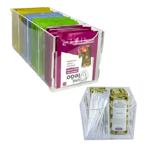 Porta Chá + Porta Sachês Açucar C/ 4 Nichos Acrílico