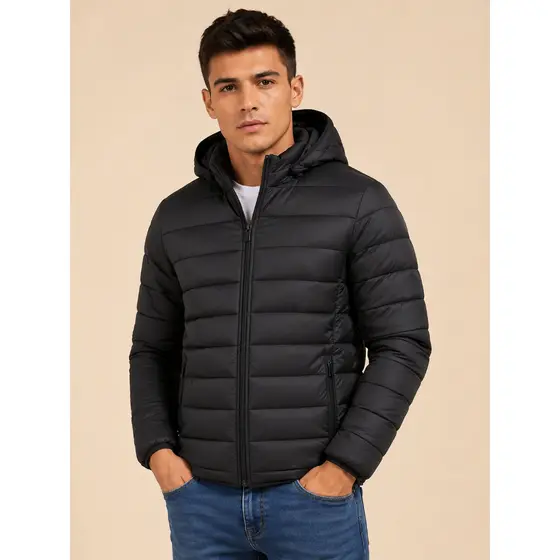 Jaqueta Puffer Masculina com Capuz Removível Impermeável Casaco de Frio Inverno Quentinho