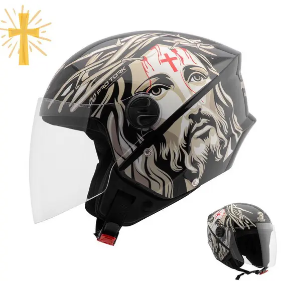 Capacete Aberto Jesus Cristo Feminino Masculino Pro Tork New Liberty Three Cristão Religioso