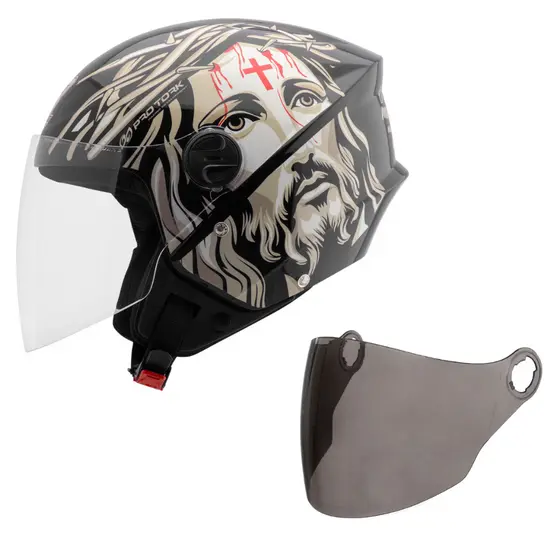 Capacete Aberto New Liberty Three Jesus Cristo Pro Tork Com Viseira Fumê