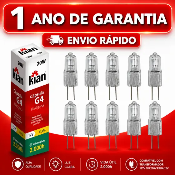 Lâmpada Coifa Bipino Capsula G4 Halogena 12v 20w Luminárias