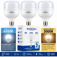 Kit 3 Lâmpadas Led Bulbo 50w, 40w, 30w, 20w Branco Frio 6500k/3000k Economica Bivolt