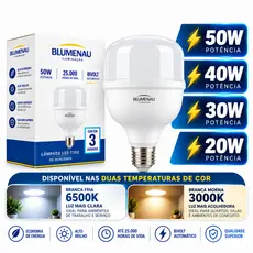 Lâmpada Led 9w, 20w, 30w, 40w, 50w Bulbo Bivolt 6500K/3000K Branco Frio/Morno (1 Ano de Garantia)